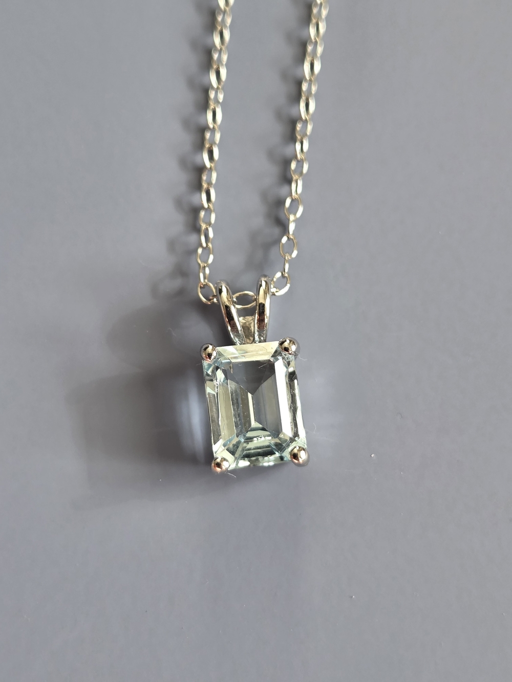 Sterling Silver Green Aquamarine Emerald-Cut Pendant Necklace